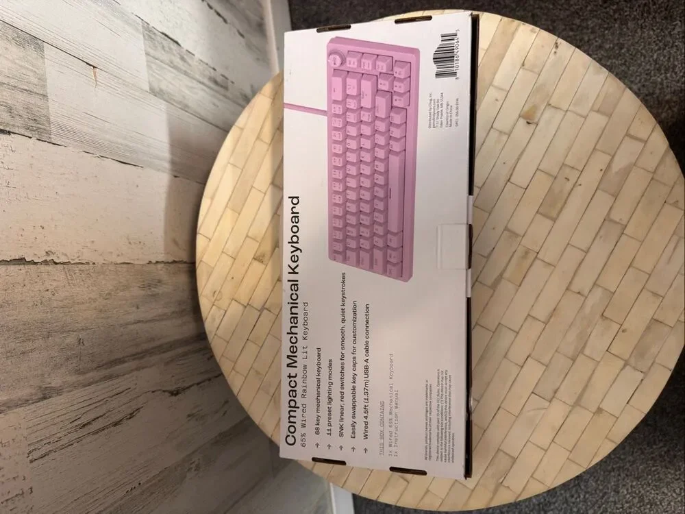 North Pink Compact Mechanical Keyboard 65% Wired Rainbow Lit Red Switches